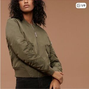 ARITZIA The Group Babaton Satin Flight Khaki Bomber Jacket